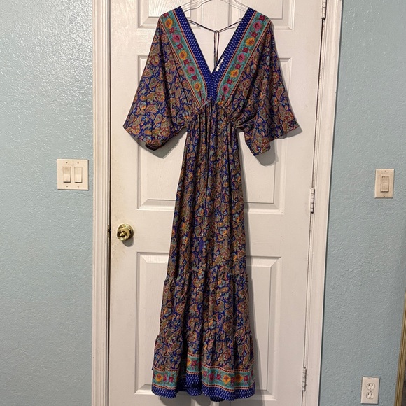Zury Silk Blend Paisley Floral Print Tiered Caftan Dress Size Large - Picture 2 of 9